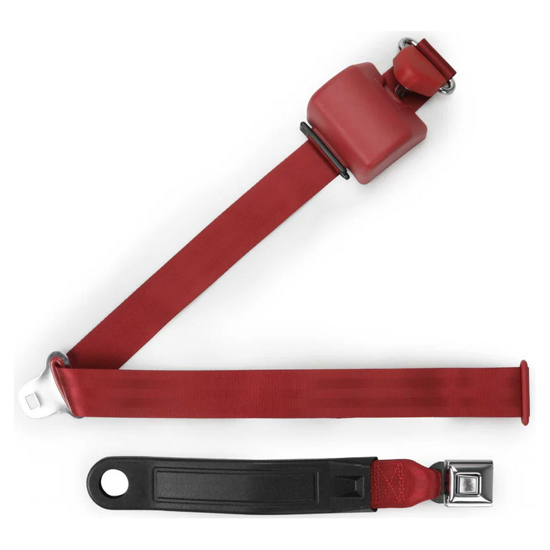 3pt dark red retractable lap & shoulder belt starburst pushbutton buckle in 12 sleeve RETROBELT 369-DKR-12
