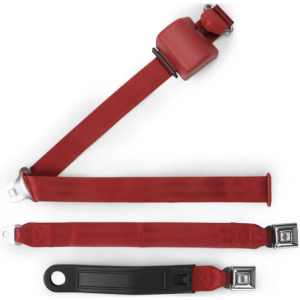 3pt bright red retractable lap & shoulder belt starburst pushbutton 20 buckle RETROBELT 369-DKR-20