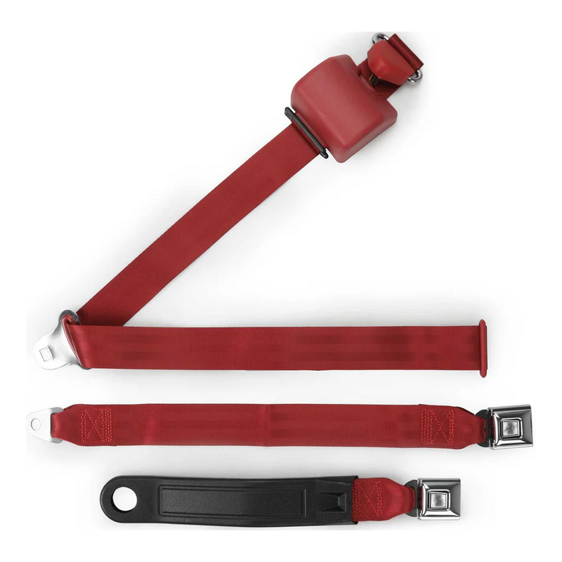 3pt bright red retractable lap & shoulder belt starburst pushbutton 20 buckle RETROBELT 369-DKR-20