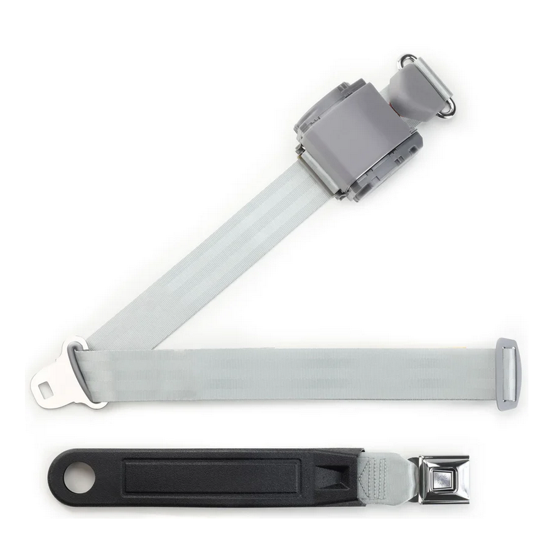 3pt grey retractable lap & shoulder belt starburst pushbutton buckle in 12 sleeve RETROBELT 369-GRY-12