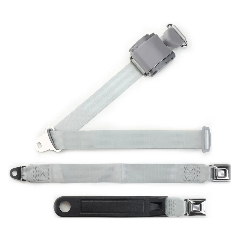 3pt grey retractable lap & shoulder belt starburst pushbutton 20 buckle RETROBELT 369-GRY-20