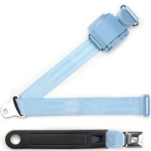 3pt powder bluetractable lap & shoulder belt starburst pushbutton buckle in 12 sleeve RETROBELT 369-PDB-12