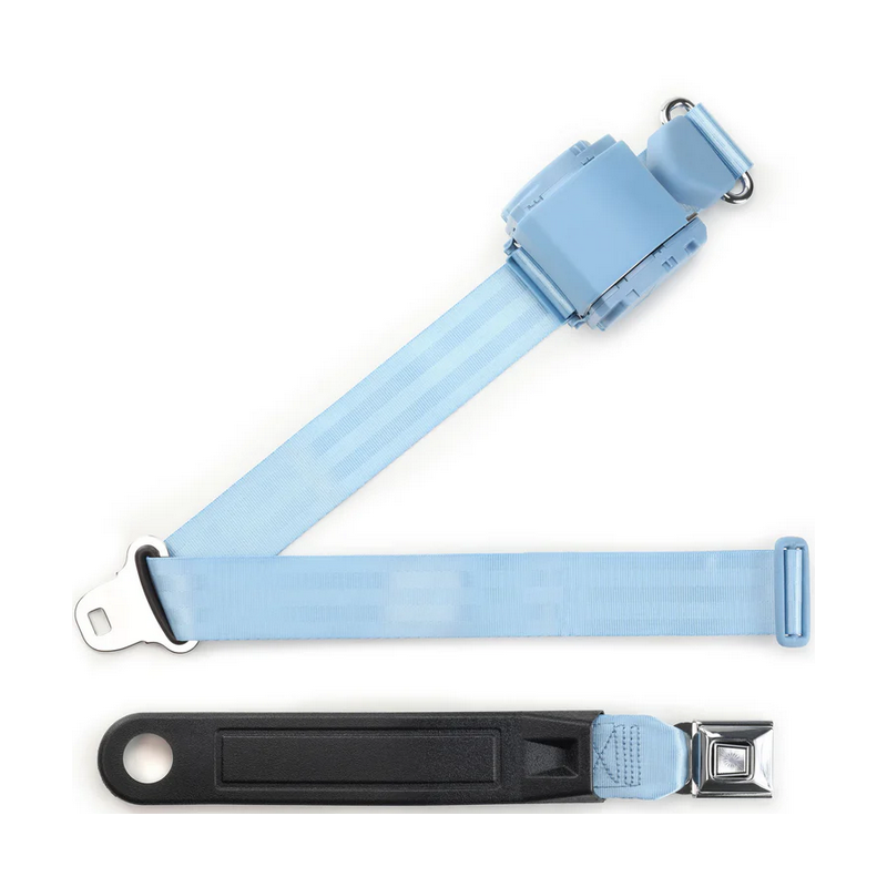 3pt powder bluetractable lap & shoulder belt starburst pushbutton buckle in 12 sleeve RETROBELT 369-PDB-12
