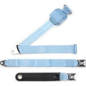 3pt powder blue retractable lap & shoulder belt starburst pushbutton 20 buckle RETROBELT 369-PDB-20