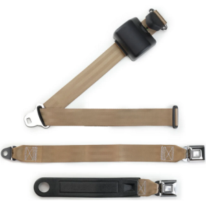 3pt tan retractable lap & shoulder belt starburst pushbutton 20 buckle RETROBELT 369-TAN-20