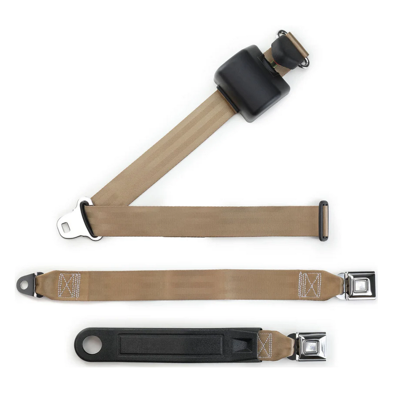 3pt tan retractable lap & shoulder belt starburst pushbutton 20 buckle RETROBELT 369-TAN-20