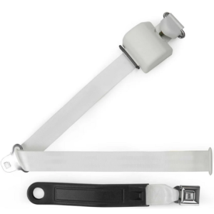 3pt white retractable lap & shoulder belt starburst pushbutton buckle in 12 sleeve RETROBELT 369-WHT-12