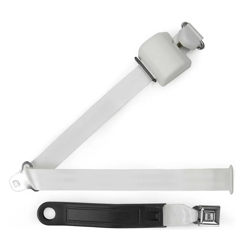 3pt white retractable lap & shoulder belt starburst pushbutton buckle in 12 sleeve RETROBELT 369-WHT-12