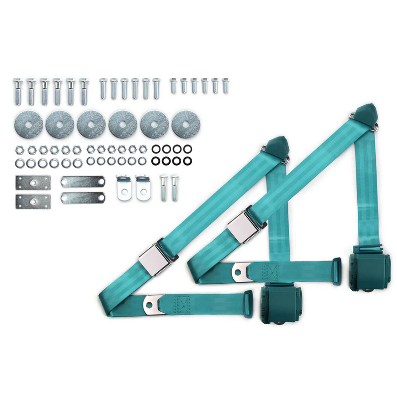 1955-57 chevy 3pt 359-aqa belts w/aviation buckle & hardware kit (pair) RETROBELT RB-557HKT-AQA