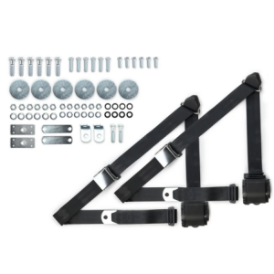 1955-57 chevy 3pt 359-blk belts w/aviation buckle & hardware kit (pair) RETROBELT RB-557HKT-BLK