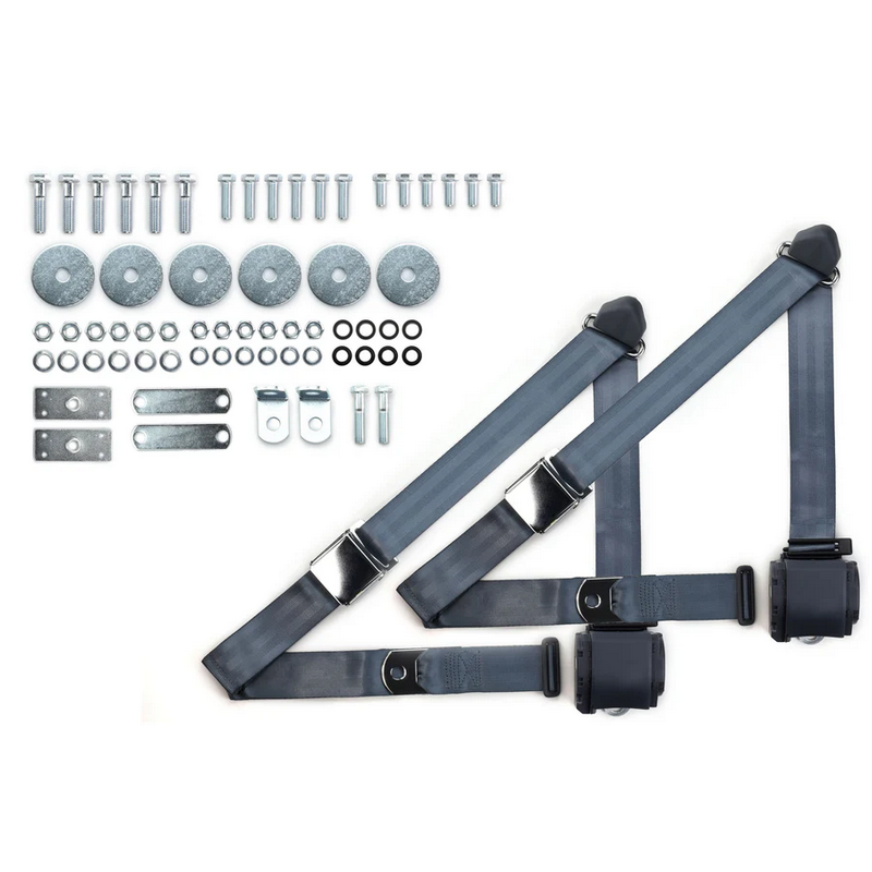 1955-57 chevy 3pt 359-blu belts w/aviation buckle & hardware kit (pair) RETROBELT RB-557HKT-BLU