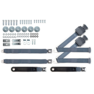 1955-57 chevy 3pt 369-blu-20 belts w/pushbutton & hardware kit for bench seat (pair) RETROBELT RB-557HKT-BLU-BE