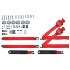 1955-57 chevy 3pt 369-brd-20 belts w/pushbutton & hardware kit for bench seat (pair) RETROBELT RB-557HKT-BRD-BE