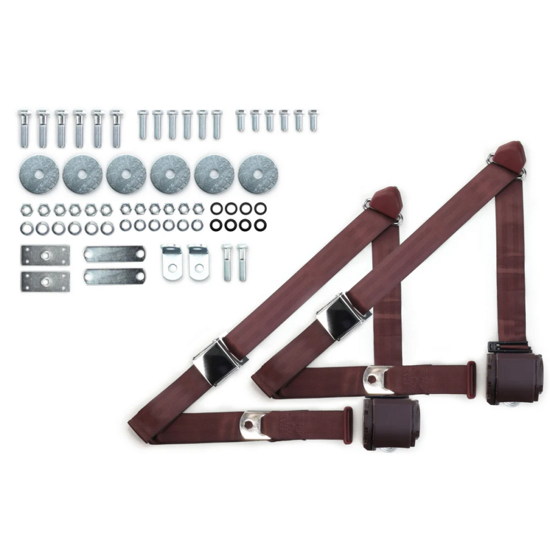 1955-57 chevy 3pt 359-brg belts w/aviation buckle & hardware kit (pair) RETROBELT RB-557HKT-BRG