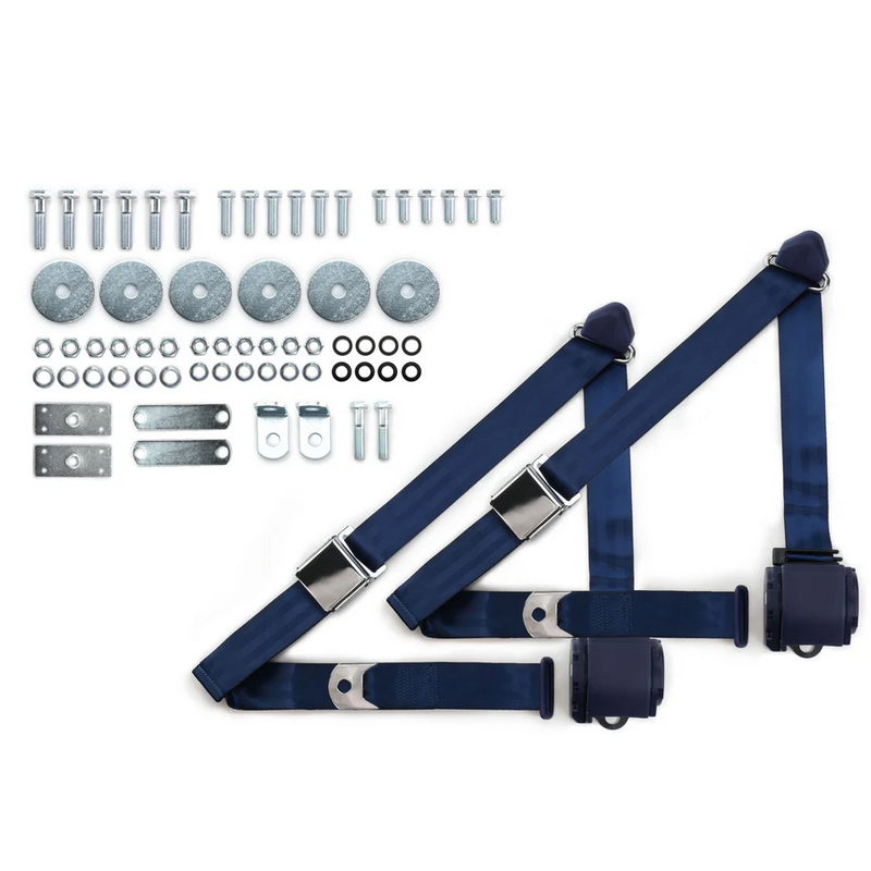 1955-57 chevy 3pt 359-dkb belts w/aviation buckle & hardware kit (pair) RETROBELT RB-557HKT-DKB