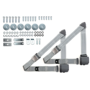 1955-57 chevy 3pt 359-gry belts w/aviation buckle & hardware kit (pair) RETROBELT RB-557HKT-GRY