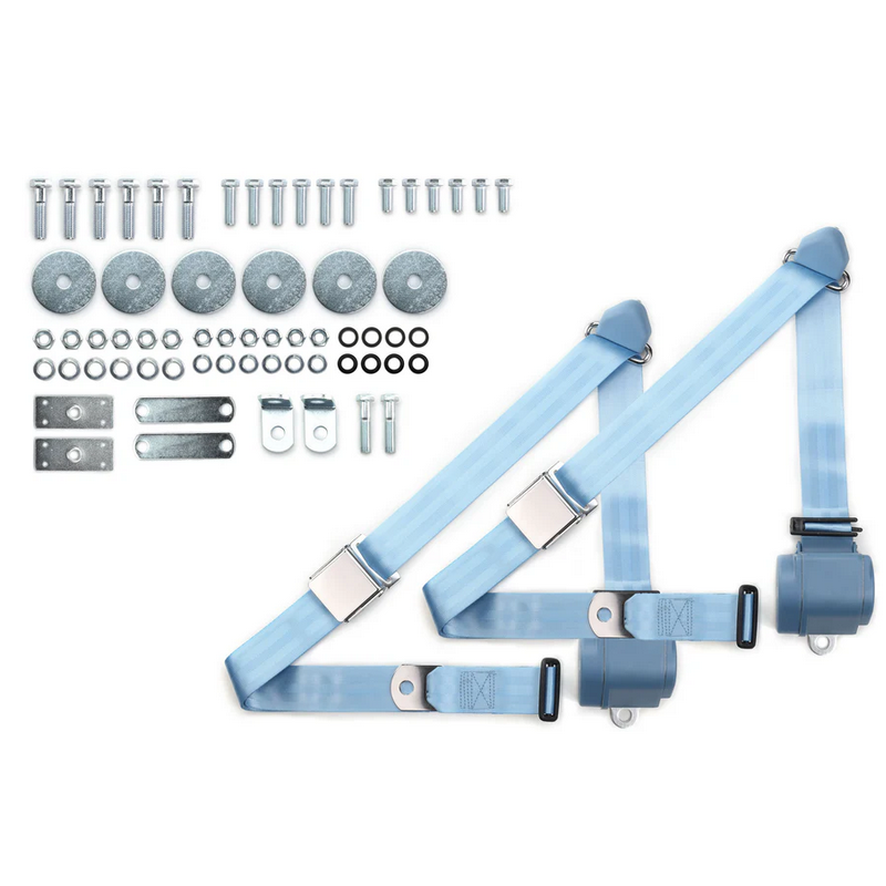 1955-57 chevy 3pt 359-pdb belts w/aviation buckle & hardware kit (pair) RETROBELT RB-557HKT-PDB