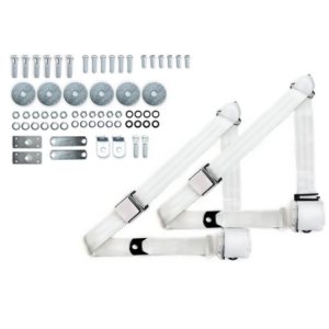 1955-57 chevy 3pt 359-wht belts w/aviation buckle & hardware kit (pair) RETROBELT RB-557HKT-WHT