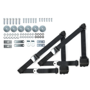1964-75 gm 3pt 359-blk belts w/aviation buckle & hardware kit (pair) RETROBELT RB-6475GMKT-BLK