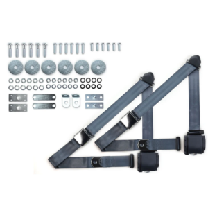 1964-75 gm 3pt 359-blu belts w/aviation buckle & hardware kit (pair) RETROBELT RB-6475GMKT-BLU