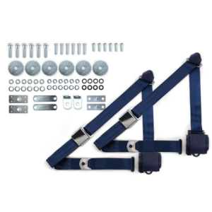 1964-75 gm 3pt 359-dkb belts w/aviation buckle & hardware kit (pair) RETROBELT RB-6475GMKT-DKB