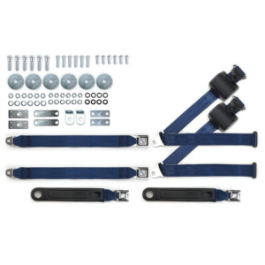 1964-75 gm 3pt 369-dkb-20 belts w/pushbutton buckle & hardware kit for bench seats (pair) RETROBELT RB-6475GMKT-DKB-BE