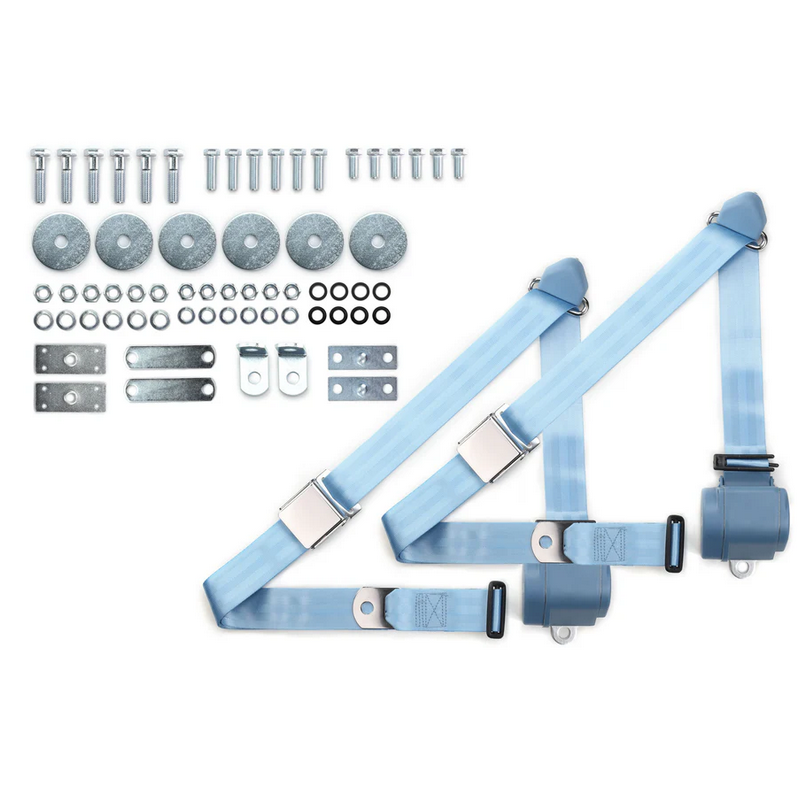 1964-75 gm 3pt 359-pdb belts w/aviation buckle & hardware kit (pair) RETROBELT RB-6475GMKT-PDB