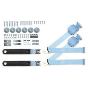 1964-75 gm 3pt 369-pdb-12 belts w/pushbutton buckle & hardware kit for bucket seats (pair) RETROBELT RB-6475GMKT-PDB-BU