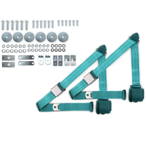 1965-73 mustang 3pt 359-trq belts w/aviation buckle & 331 hardware kit (pair) RETROBELT RB-6573MUSTKT-AQA