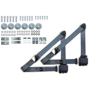 1965-73 mustang 3pt 359-blu belts w/aviation buckle & 331 hardware kit (pair) RETROBELT RB-6573MUSTKT-BLU