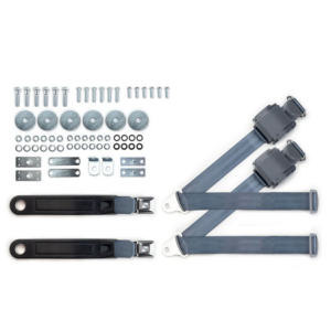1965-73 mustang 3pt 369-blu-12 belts w/pushbutton & 331 hardware kit for bucket seats (pair) RETROBELT RB-6573MUSTKT-BLU-BU