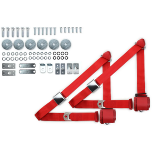 1965-73 mustang 3pt 359-brd belts w/aviation buckle & 331 hardware kit (pair) RETROBELT RB-6573MUSTKT-BRD