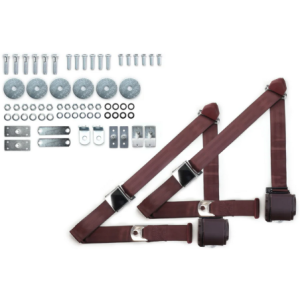 1965-73 mustang 3pt 359-brg belts w/aviation buckle & 331 hardware kit (pair) RETROBELT RB-6573MUSTKT-BRG