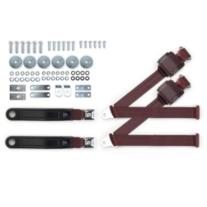 1965-73 mustang 3pt 369-brg-12 belts w/pushbutton buckle & 331 hardware kit for bucket seats (pair) RETROBELT RB-6573MUSTKT-BRG