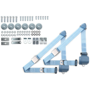 1965-73 mustang 3pt 359-pdb belts w/aviation buckle & 331 hardware kit (pair) RETROBELT RB-6573MUSTKT-PDB