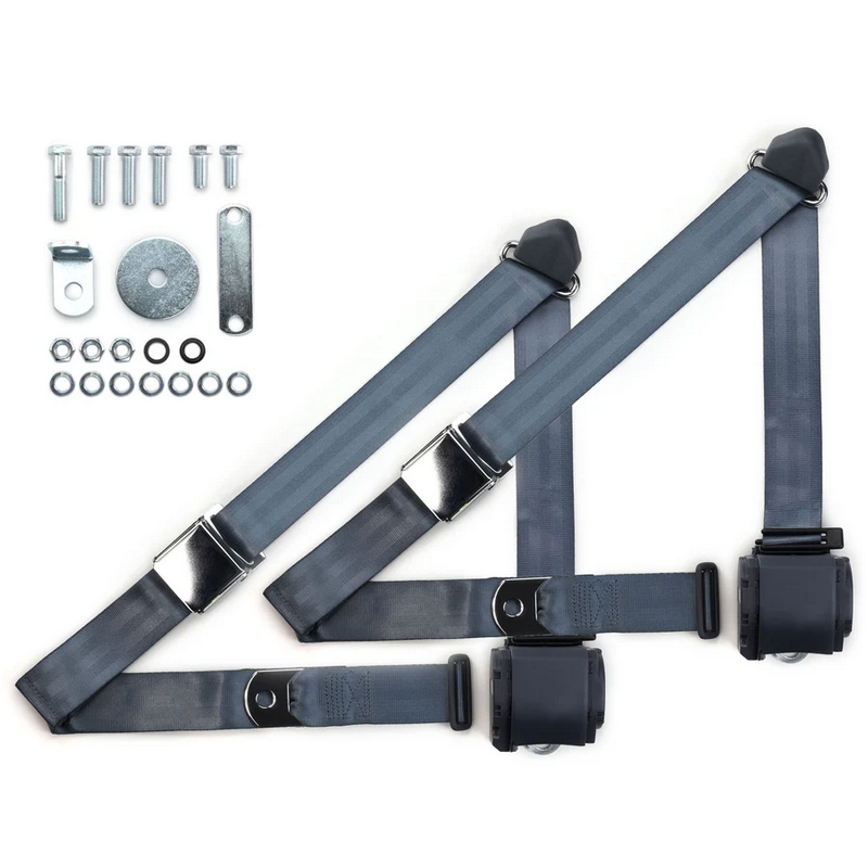 1970-73 datsun z-car 3pt 359-blu belts w/aviation buckle & hardware kit (pair) RETROBELT RB-7073ZKT-BLU