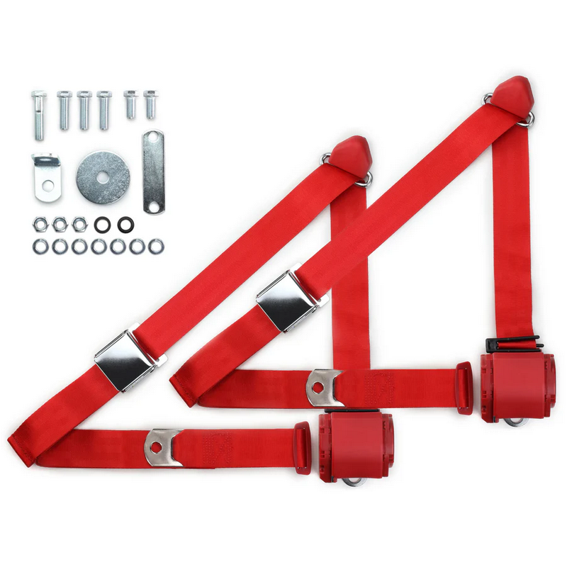 1970-73 datsun z-car 3pt 359-brd belts w/aviation buckle & hardware kit (pair) RETROBELT RB-7073ZKT-BRD