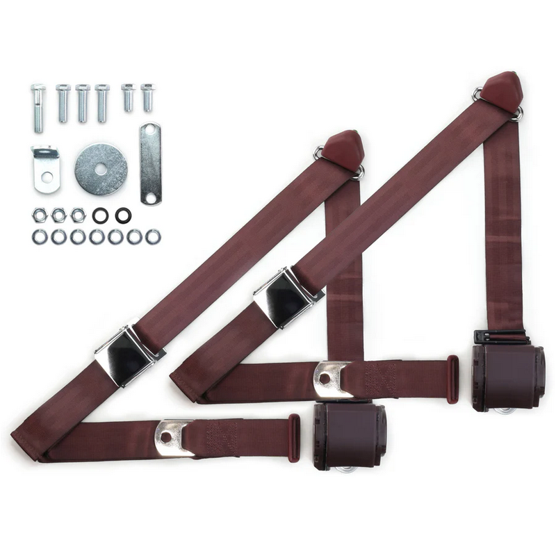 1970-73 datsun z-car 3pt 359-brg belts w/aviation buckle & hardware kit (pair) RETROBELT RB-7073ZKT-BRG