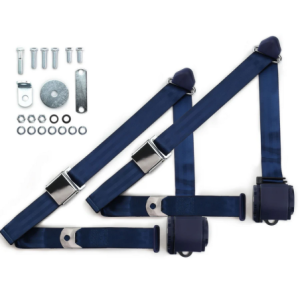 1970-73 datsun z-car 3pt 359-dkb belts w/aviation buckle & hardware kit (pair) RETROBELT RB-7073ZKT-DKB