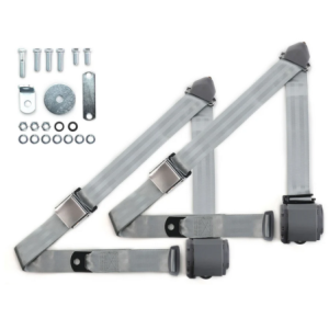 1970-73 datsun z-car 3pt 359-gry belts w/aviation buckle & hardware kit (pair) RETROBELT RB-7073ZKT-GRY