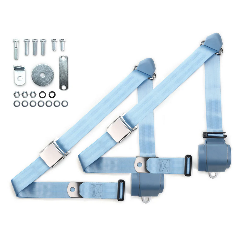 1970-73 datsun z-car 3pt 359-pdb belts w/aviation buckle & hardware kit (pair) RETROBELT RB-7073ZKT-PDB