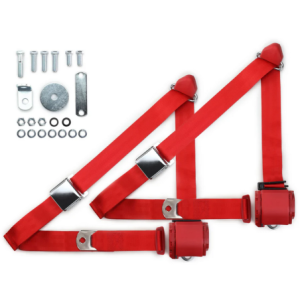1970-73 datsun z-car 3pt 359-brd belts w/aviation buckle & hardware kit (pair) RETROBELT RB-7073ZKT-RED