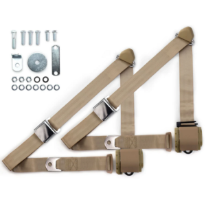 1970-73 datsun z-car 3pt 359-sand belts w/aviation buckle & hardware kit (pair) RETROBELT RB-7073ZKT-SND