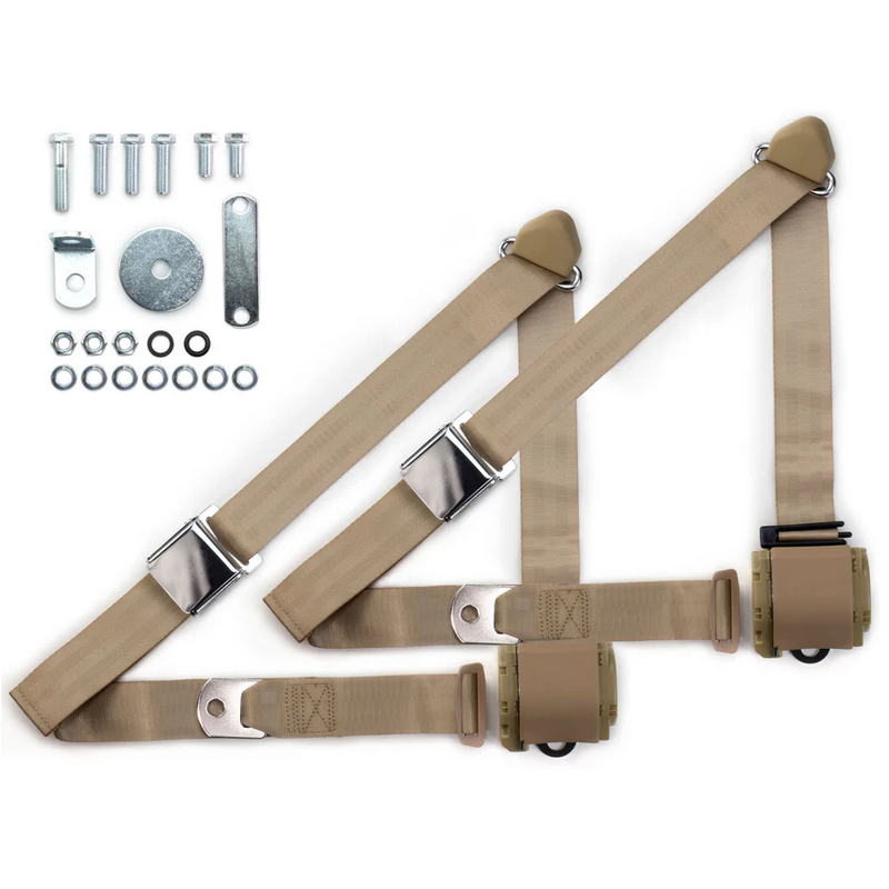 1970-73 datsun z-car 3pt 359-sand belts w/aviation buckle & hardware kit (pair) RETROBELT RB-7073ZKT-SND