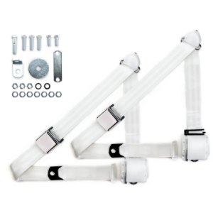 1970-73 datsun z-car 3pt 359-wht belts w/aviation buckle & hardware kit (pair) RETROBELT RB-7073ZKT-WHT