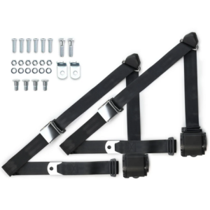1973-91 gm truck 3pt 359-blk belts w/aviation buckle & 337 hardware kit (pair) RETROBELT RB-7391GMTKKT-BLK