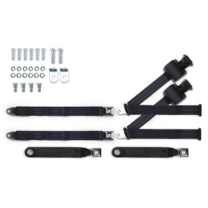 1973-91 gm truck 3pt 369-blk-20 belts w/pushbutton & 337 hardware kit for bench seats (pair) RETROBELT RB-7391GMTKKT-BLK-BE