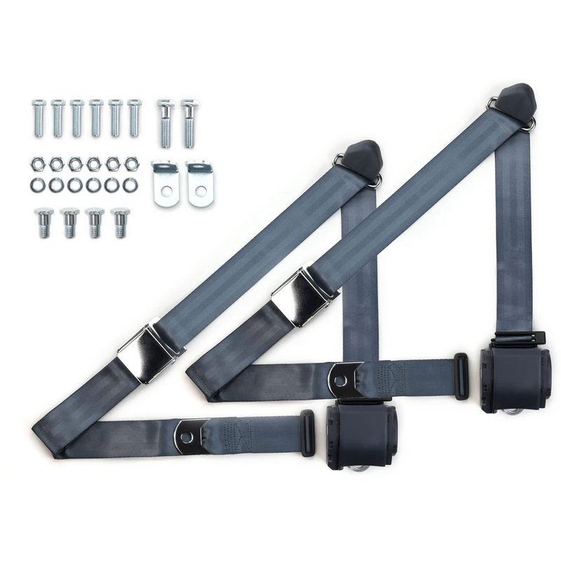 1973-91 gm truck 3pt 359-blu belts w/aviation buckle & 337 hardware kit (pair) RETROBELT RB-7391GMTKKT-BLU