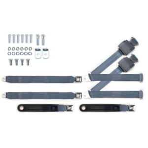 1973-91 gm truck 3pt 369-blu-20 belts w/pushbutton & 337 hardware kit for bench seats (pair) RETROBELT RB-7391GMTKKT-BLU-BE