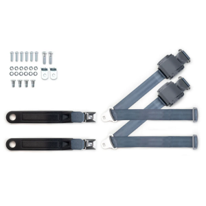 1973-91 gm truck 3pt 369-blu-12 belts w/pushbutton & 337 hardware kit for bucket seats (pair) RETROBELT RB-7391GMTKKT-BLU-BU